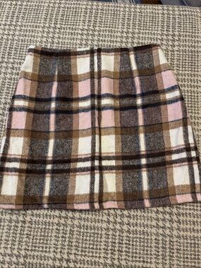Cupshe Pink, Brown & Cream Plaid Mini Skirt